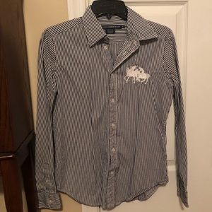 Ralph Lauren Navy/White Striped Long Sleeve Polo